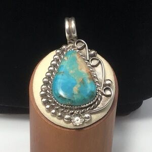Sterling Silver Native American Vintage Turquoise Pendant 20 Grams 2”